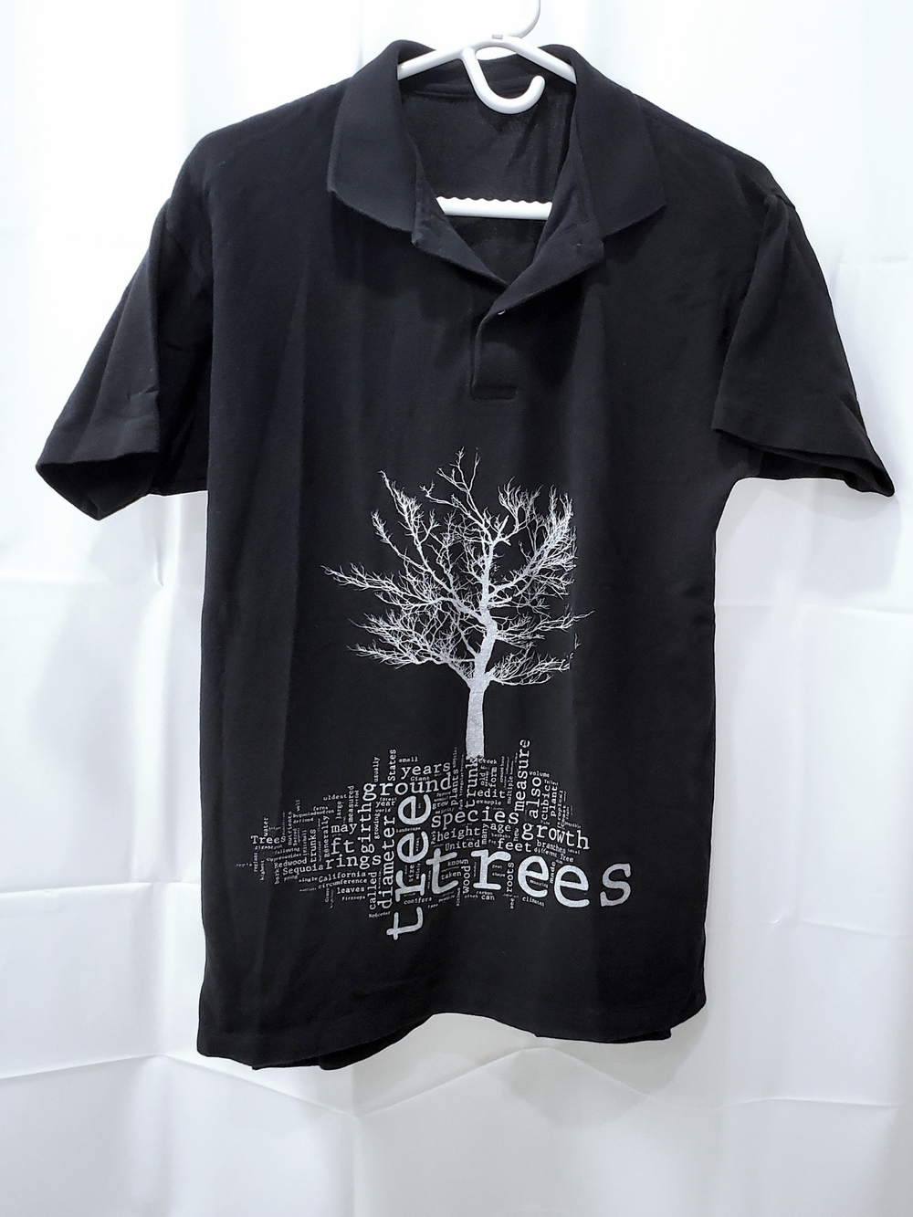 FREE - Black Graphic Polo Shirt with Tree Print